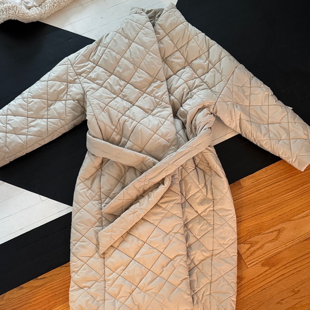 Mango beige quilted belted coat